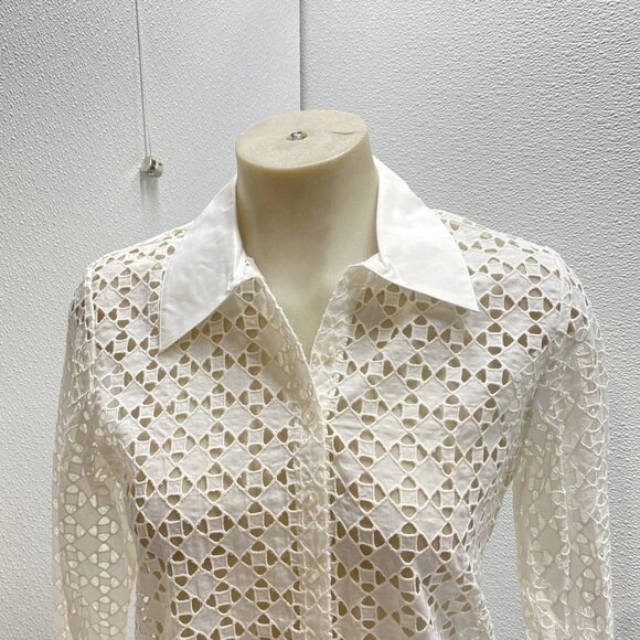 NEW ANNE FOUNTAINE  Cefalu Eyelet Embroidered Shirt White Size 4-6 (EU 38) - Picture 3 of 14